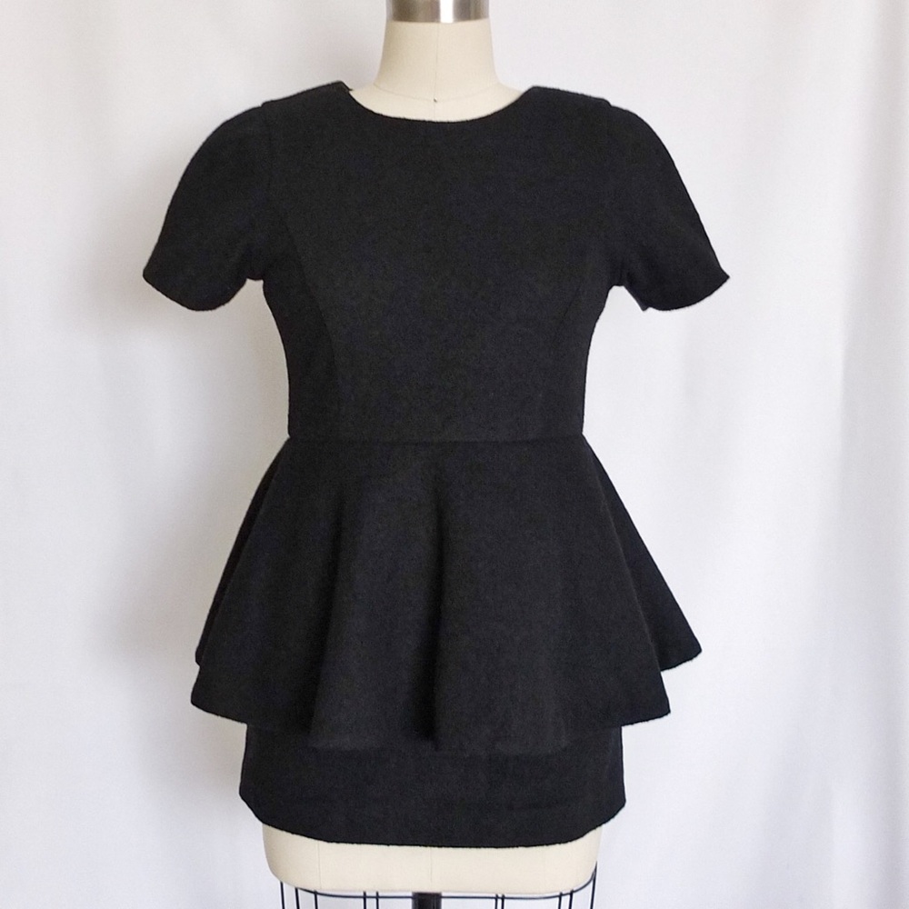 Wool Black Short Sleeve Mini Dress